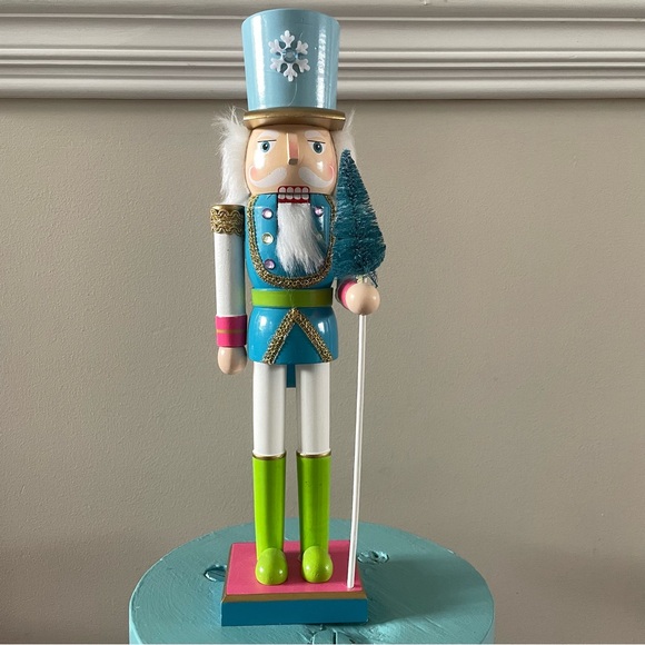 Colorful Nutcracker Blue Pink Green Jeweled Bottlebrush Tree 15” - Picture 2 of 8